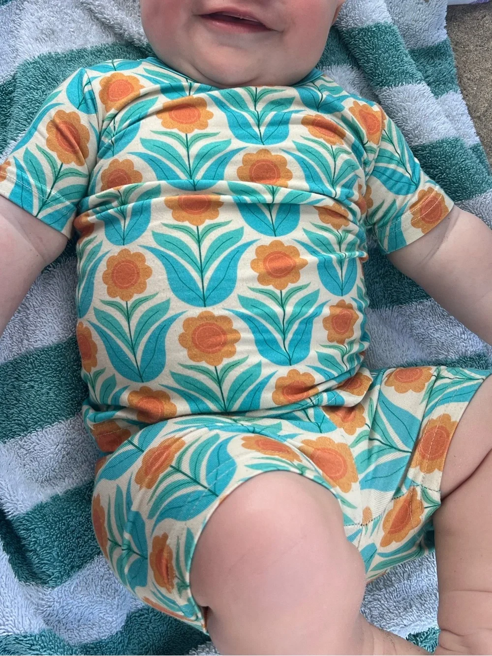 Kids Floral Short Sleeve Pajama Set — Teal & Orange